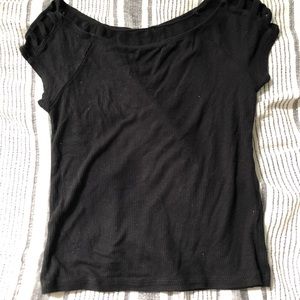 Black crop top with cut out on shoulders